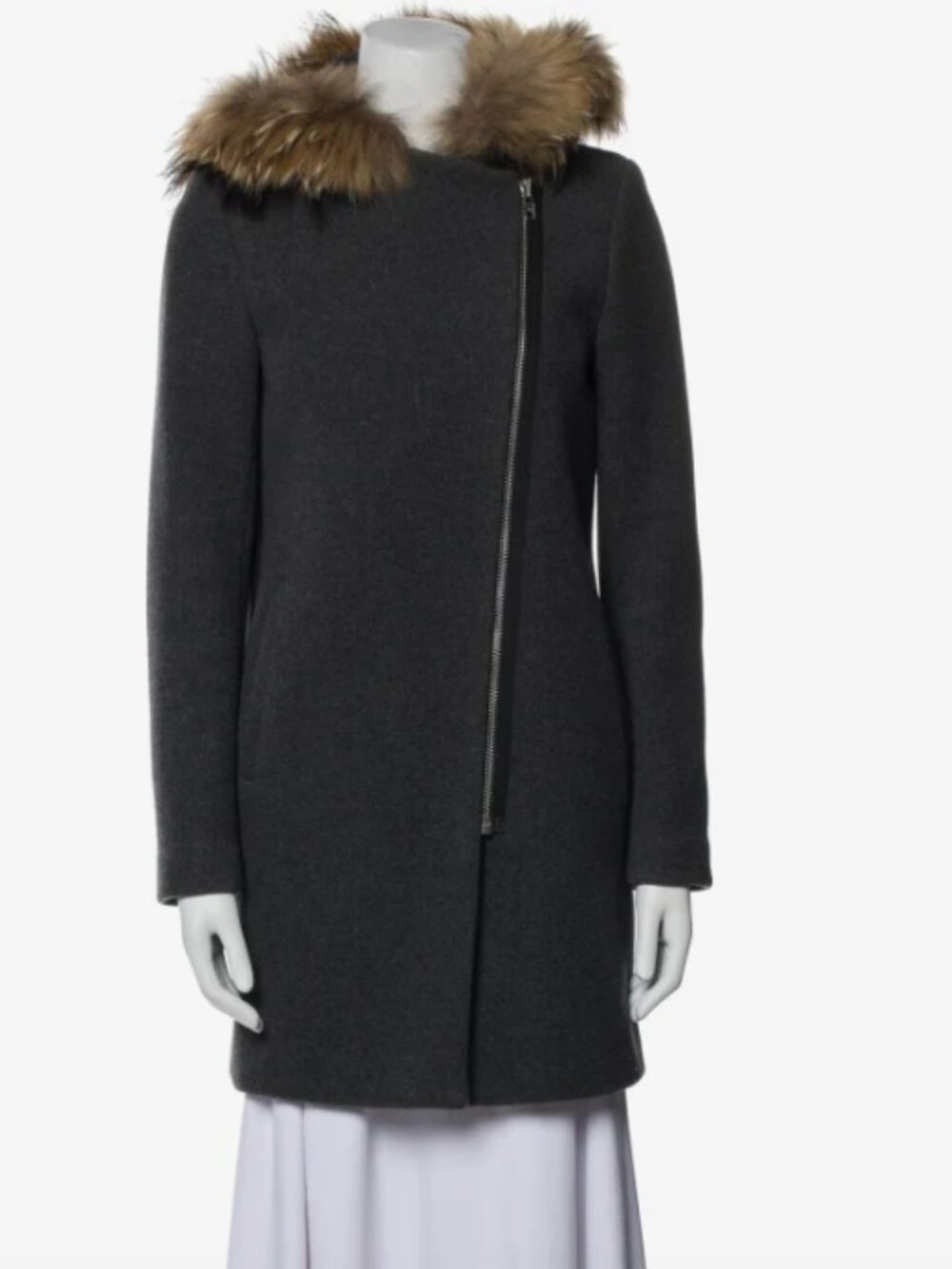 Sandro Wool Coat with Fur Trim